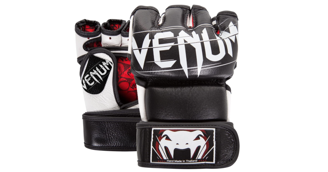 Best MMA gloves Venum product image of a pair of black gloves with the Venum branding in white.