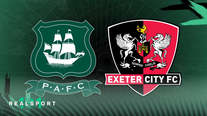 Plymouth and Exeter City badges with green background