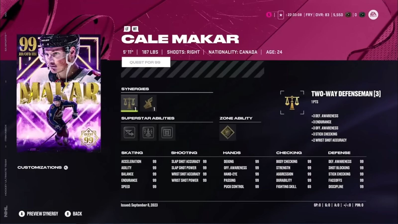 NHL 24 Master item Cale Makar