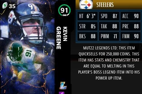 The Kevin Greene card from Madden 22 Ultimate Team