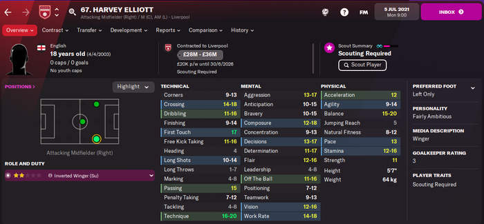 Harvey Elliot Player Profile Football Manager 2022