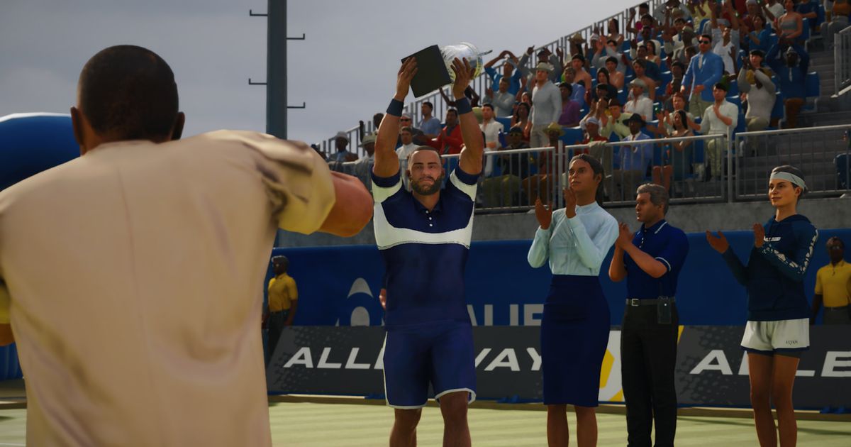 TopSpin 2K25 MyPLAYER lifting a trophy 