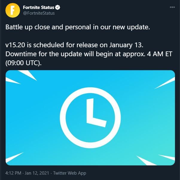 Fortnite 15.20 update patch notes downtime release date