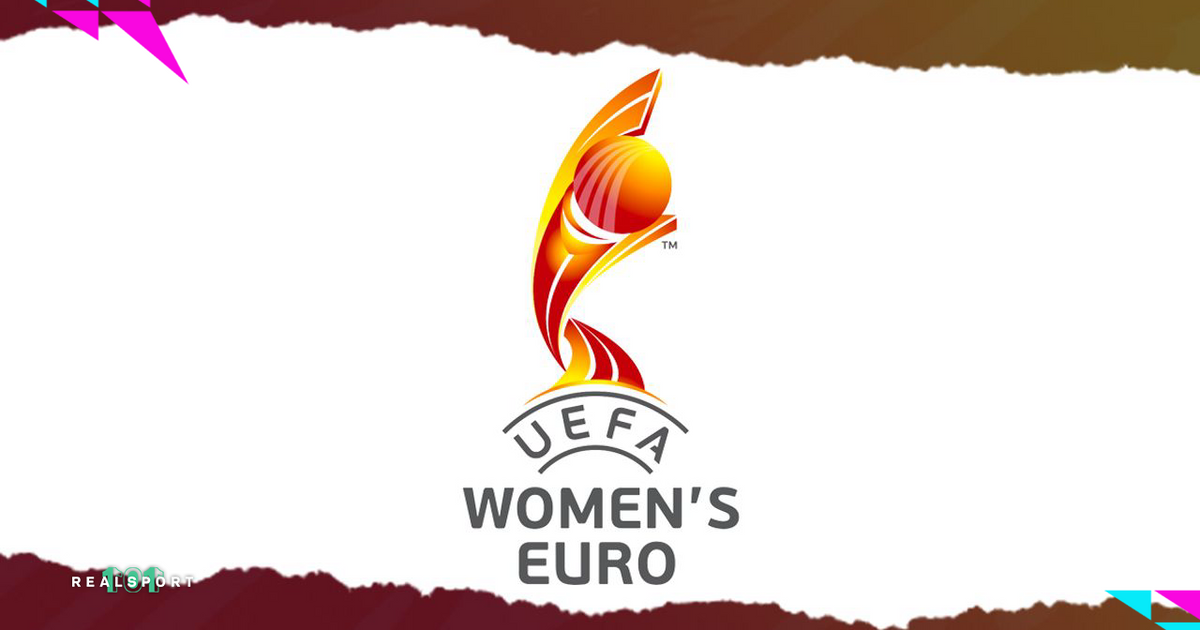 UEFA Women's EURO 2022 logo with white and burgundy background
