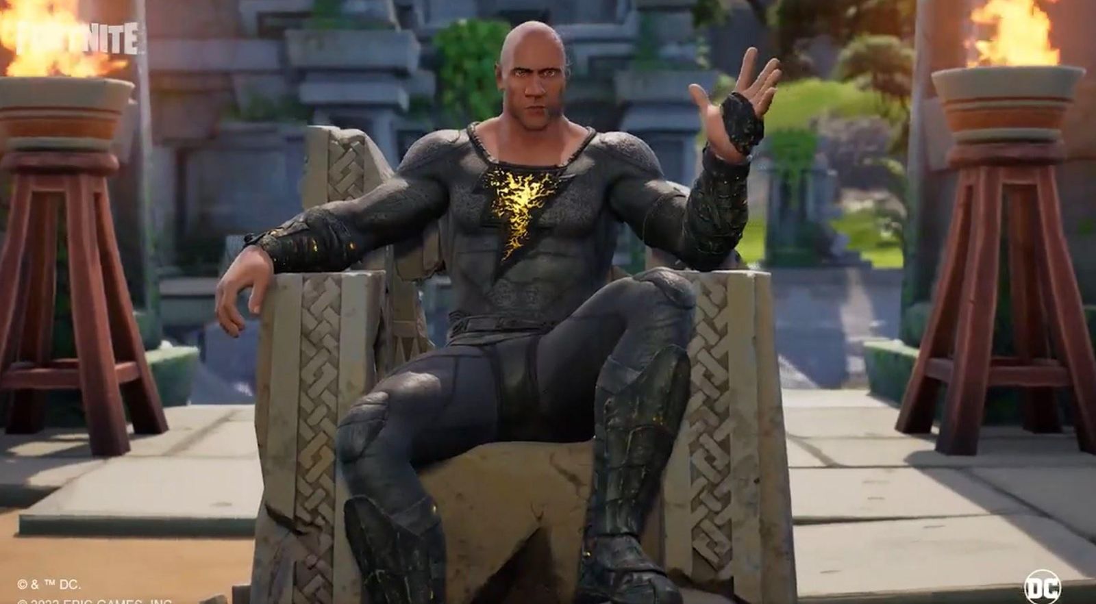black adam in fortnite as taken from a screenshot in the reveal trailer