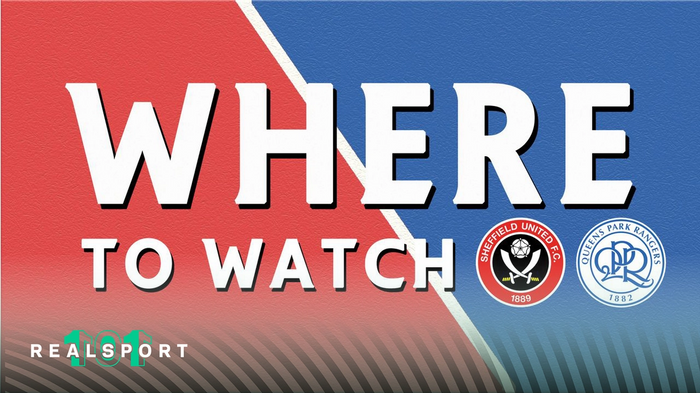 Sheffield United and QPR badges with where to watch text