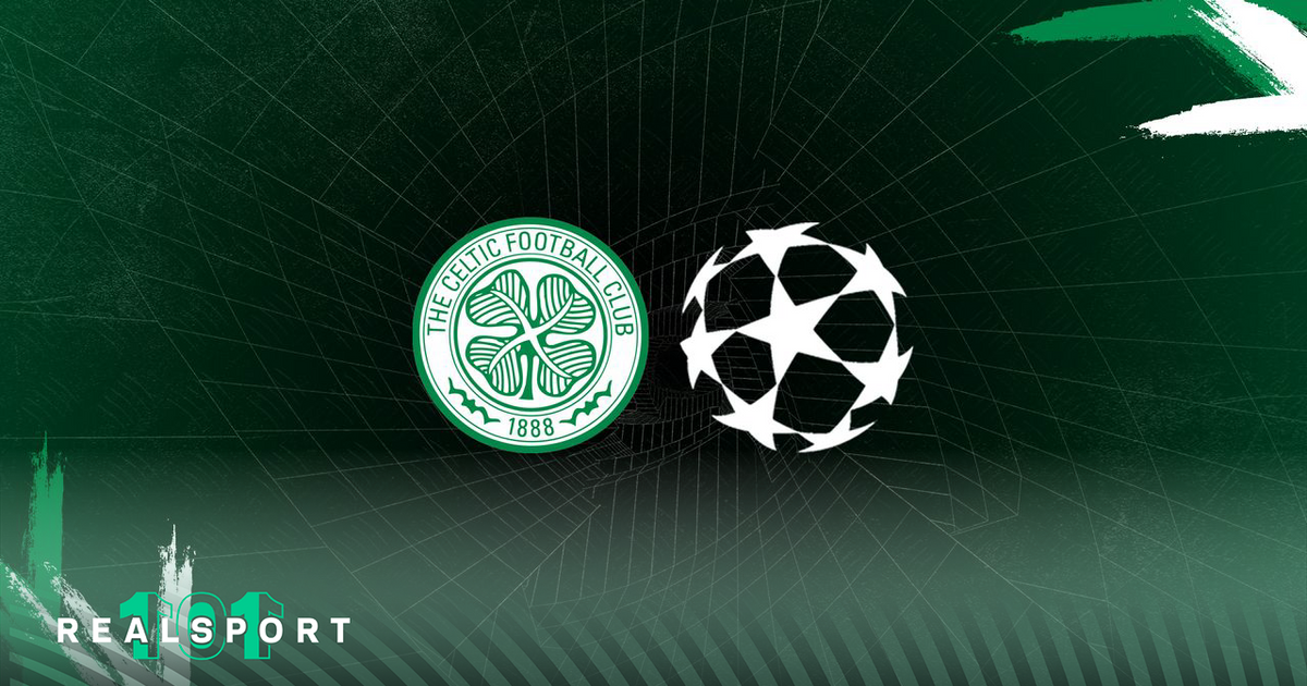 Celtic badge and Champions League logo on green background