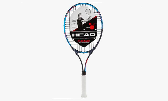 Best tennis racquet HEAD product image of a black and blue racquet with red accents.
