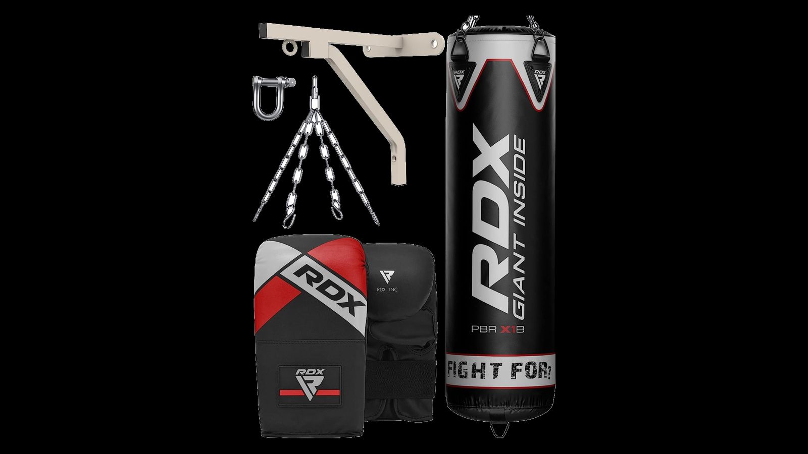 RDX Punching Bag Set product image of an a black heavy bag and a set of matching gloves.