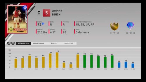 MLB The Show 20 Johnny Bench stats Diamond Dynasty headliners set 4 1
