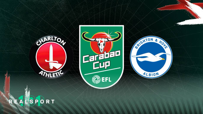 Charlton and Brighton badges with Carabao Cup logo and dark background