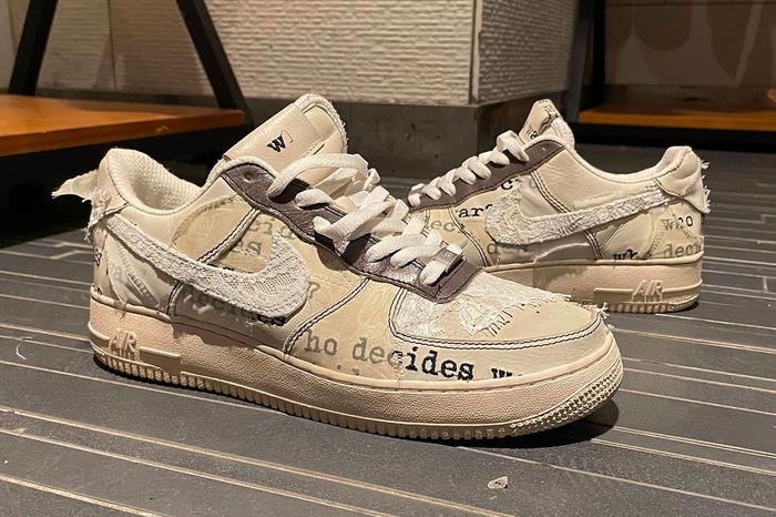 Who Decides War x Nike Air Force 1 image of the white colourway.