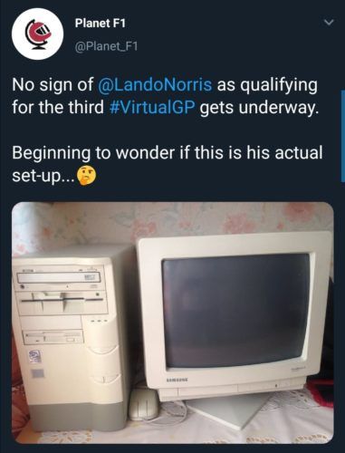 Planet F1 funny tweet Lando Norris Virtual GP China
