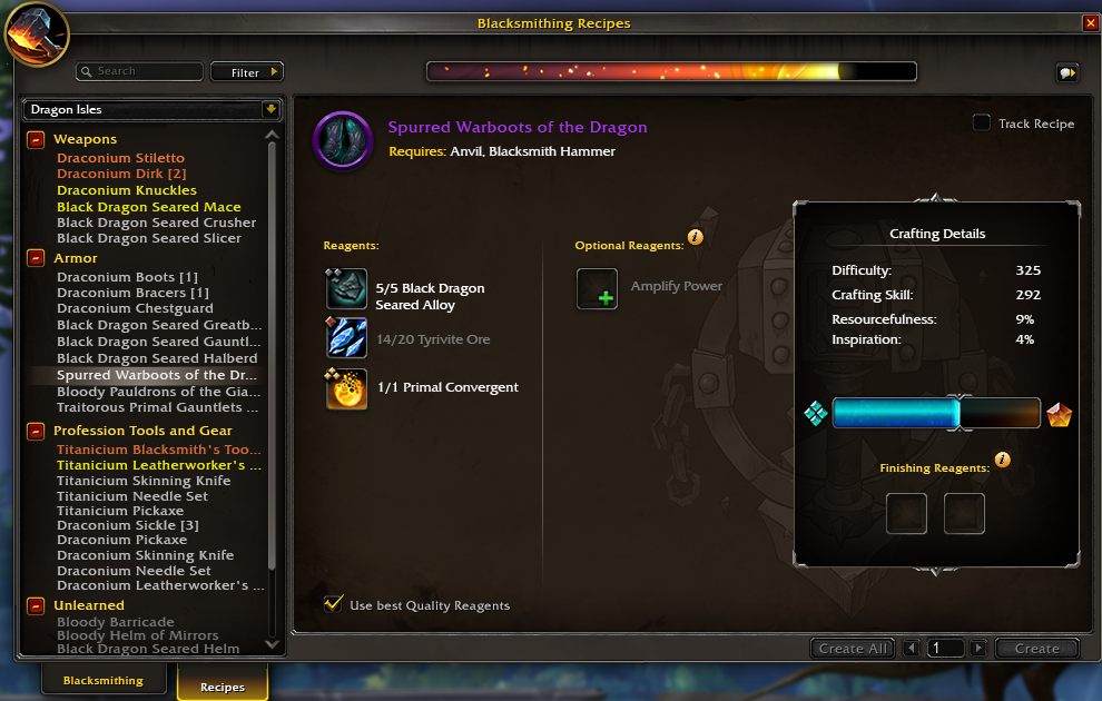 WoW Dragonflight Professions System Crafting Work Order