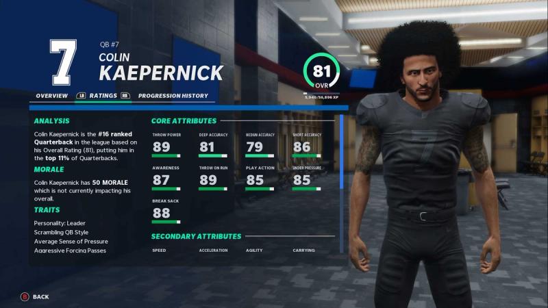 Colin Kaepernick is in 'Madden 22' and has a better overall rating