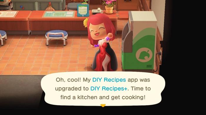 Image of character upgrading their phone app to start cooking in Animal Crossing