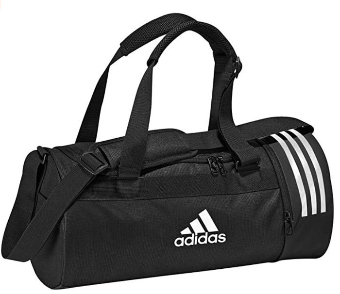 Best gym bag adidas product image of a black bag with the typical three white adidas stripes