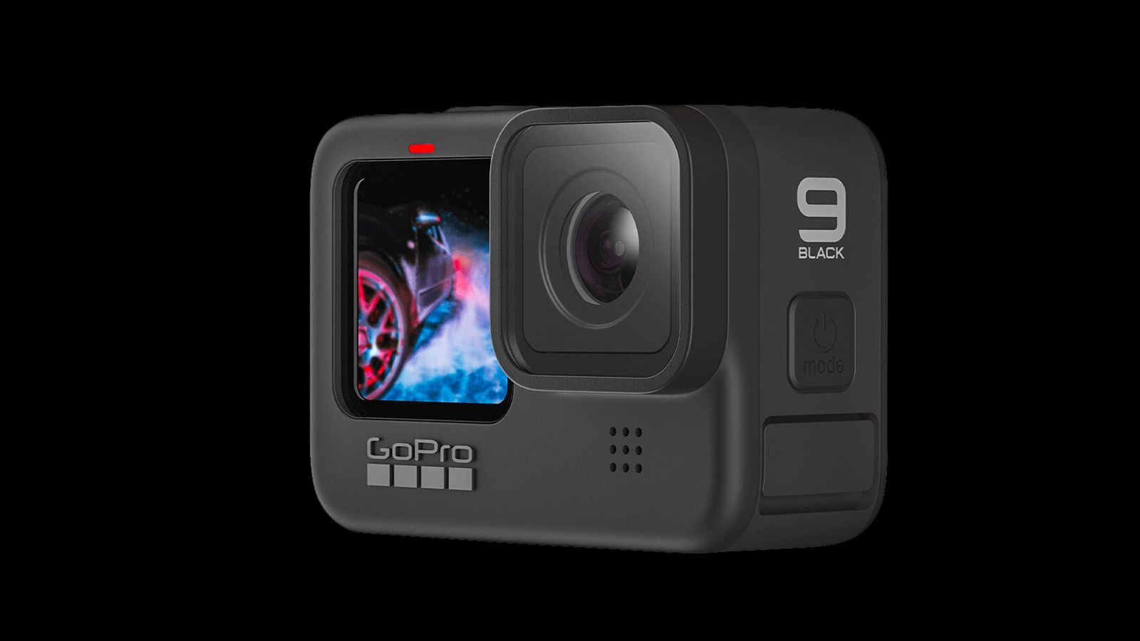 Best GoPro HERO9 product image of a black camera with a 9 Black logo on the side in grey.