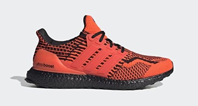 adidas product image of a solar red and black Ultraboost.