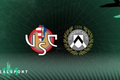 Cremonese and Udinese badges with green background