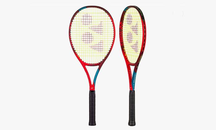 Best tennis racquet YONEX product image of a red and blue racquet.