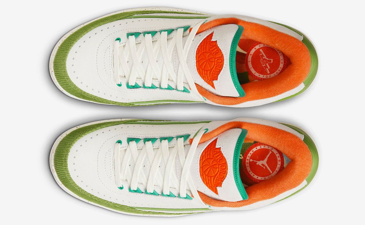 TITAN x Air Jordan 2 Low product image of a Sail and Coconut Milk leather sneaker with orange, green, and teal details.