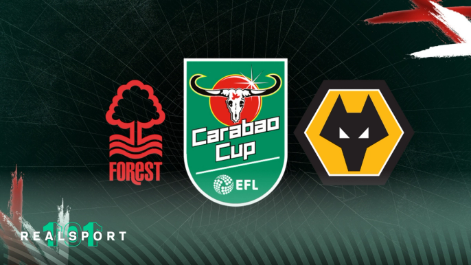 Nottingham Forest and Wolves badges with Carabao Cup logo.