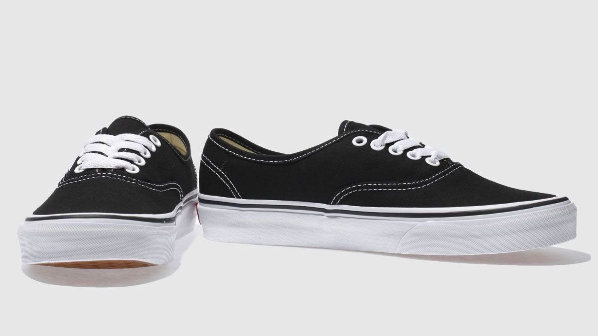 Vans product image of a classic black and white pair of Authentic's.
