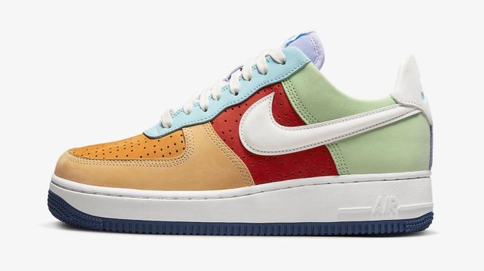 Best Air Force 1 Low "Puerto Rico Boricua" product image of a mismatched, multi-coloured low-top sneaker.