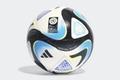 A white and black football with blue and light green trim and graphics for the FIFA Women's World Cup.