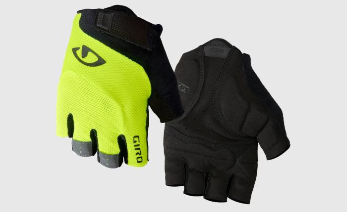 Best cycling gloves Giro product image of a pair of yellow and black fingerless gloves.