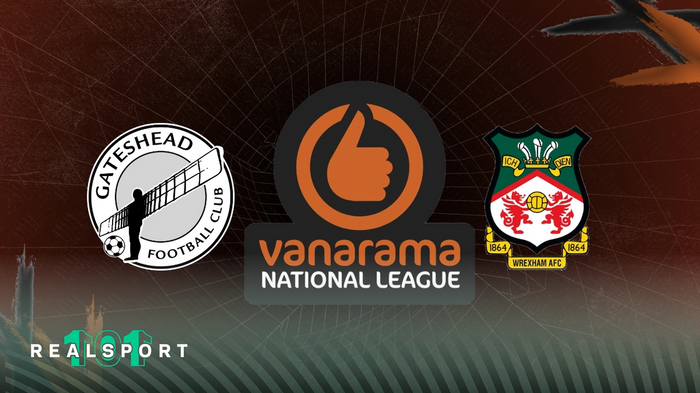 Gateshead and Wrexham badges with National League logo
