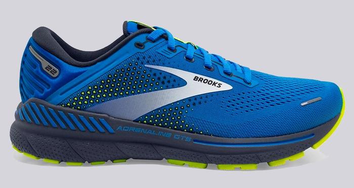 Best marathon shoes Brooks product image of a bright blue trainer with yellow details.