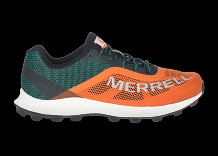 Best running shoes under 100 Merrell product image of a bright orange and green shoe.