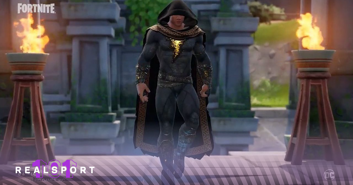 black adam cloaked in a screenshot from the fortnite reveal trailer