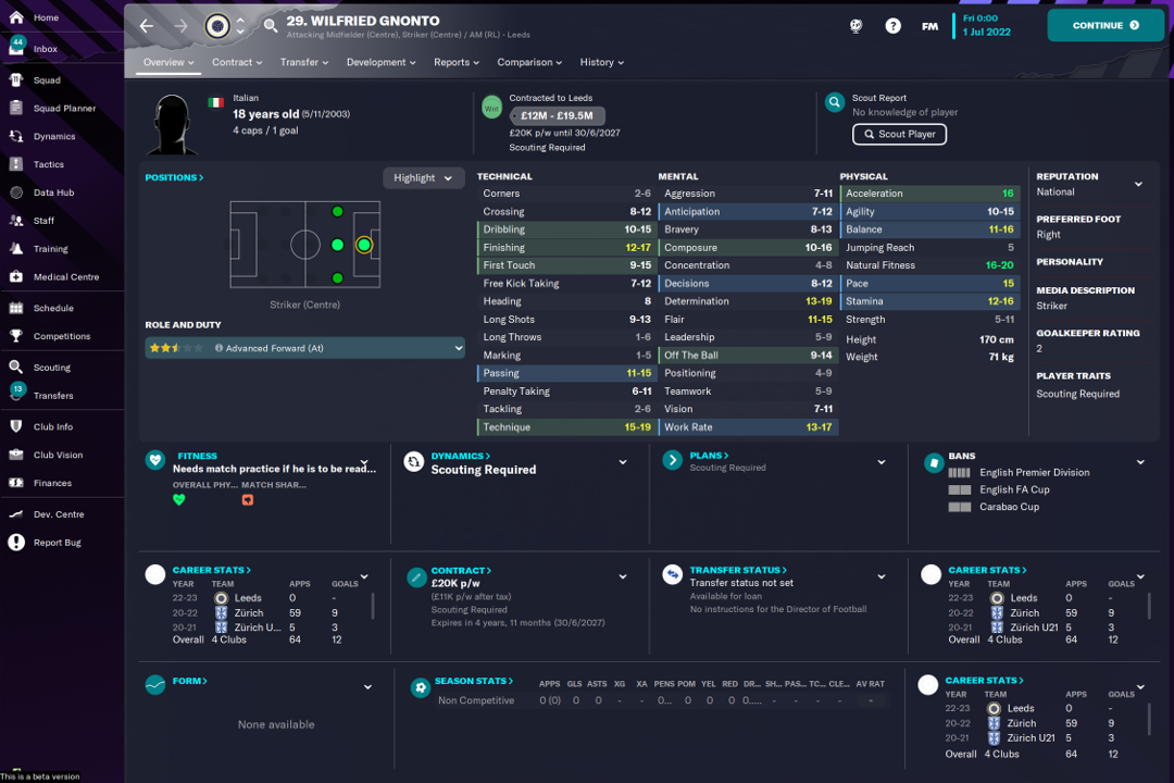 Football Manager 2023 Wilfried Gnonto