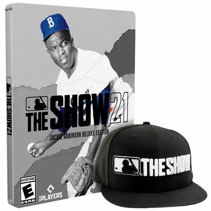 MLB The Show 21 Jackie Robinson Deluxe Edition Cover and Hat Listing