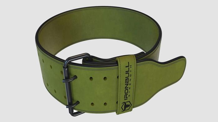 Best weightlifting belt under 100 Iron Bull Strength product image of a green belt.
