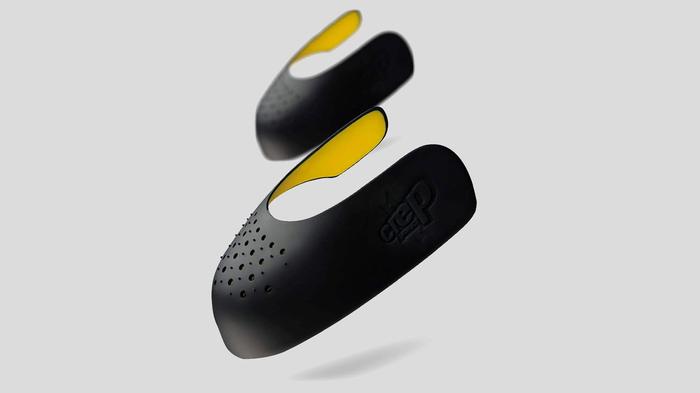 Best shoe crease protector - Crep Protect product image of a black and yellow pair of shoe guards.