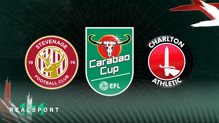 Stevenage and Charlton badges with Carabao Cup logo