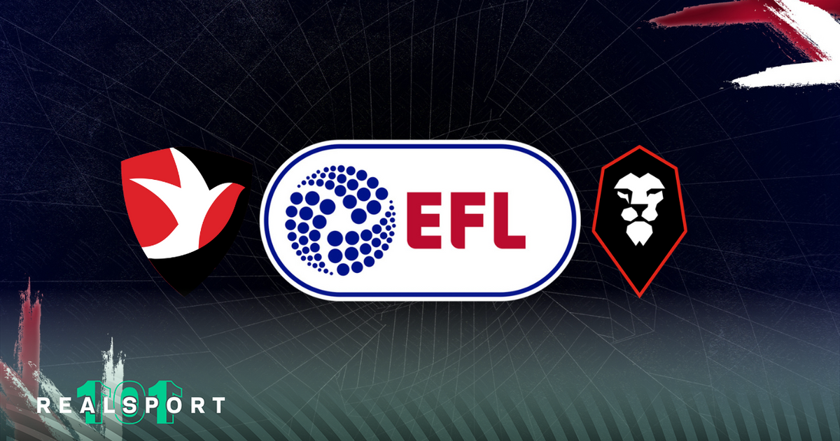 Cheltenham and Salford City badges with EFL Trophy logo