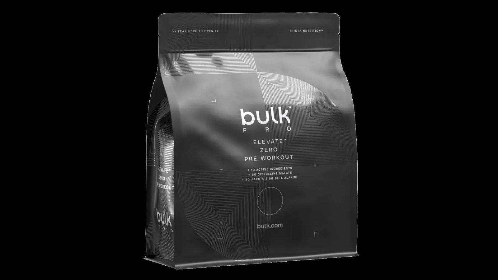 Bulk Pro Elevate Zero product image of a black packaging pre-workout