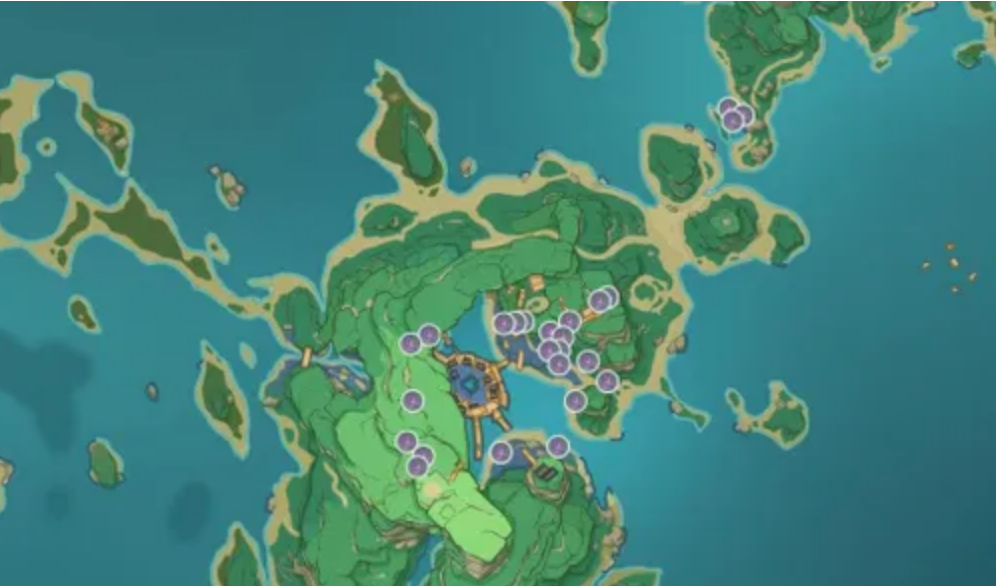 A map of Island Tatsurana in Inazuma, Genshin Impact