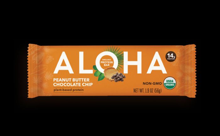 Best vegan protein bars Aloha product image of an orange packet with and orange and chocolate graphic.