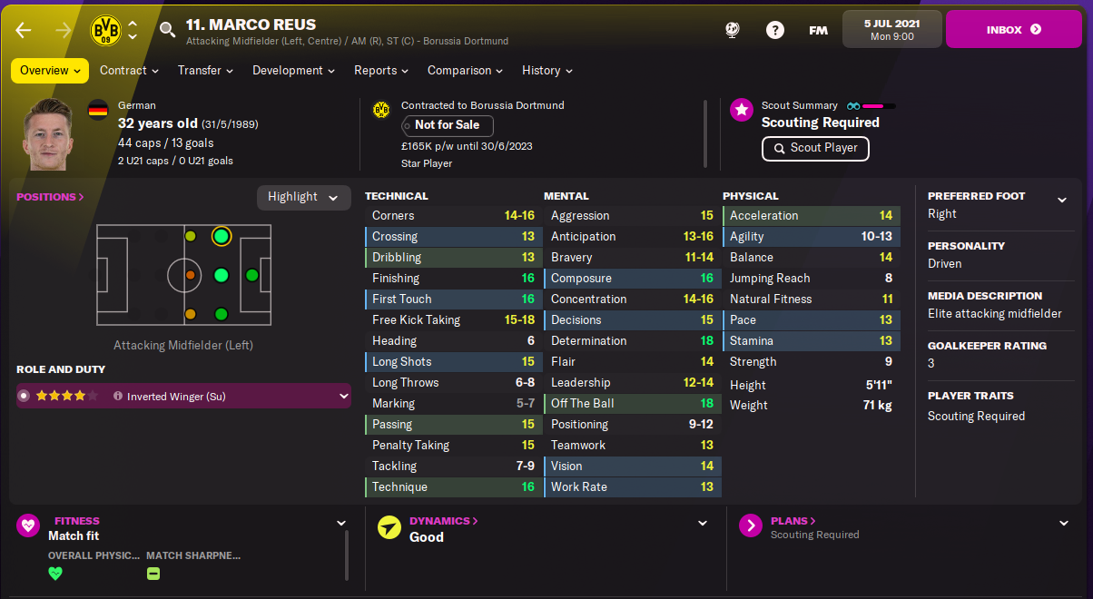 WORKHORSE - Reus is one of the hardest working players in FM22