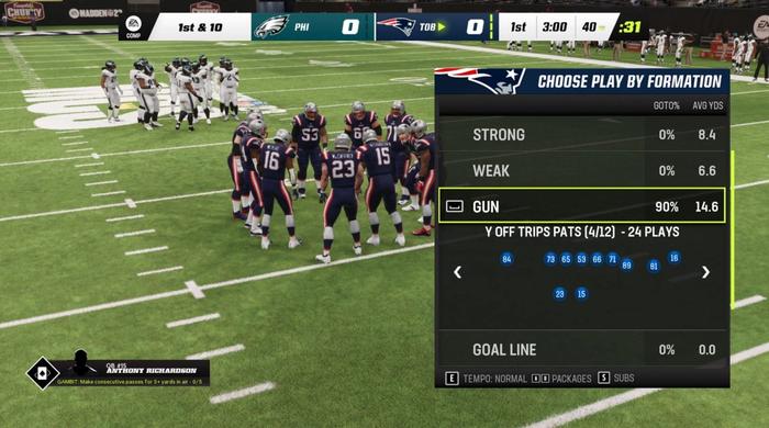 Madden 23 play selection screen on offense