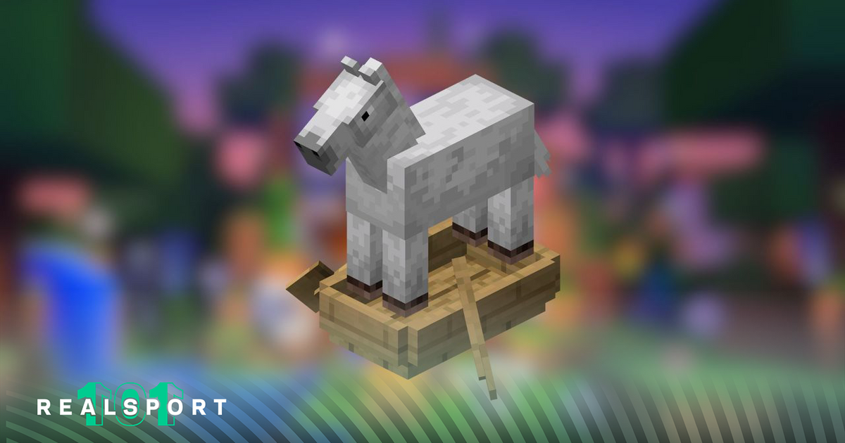 An image of a Minecraft horse on a boat. 