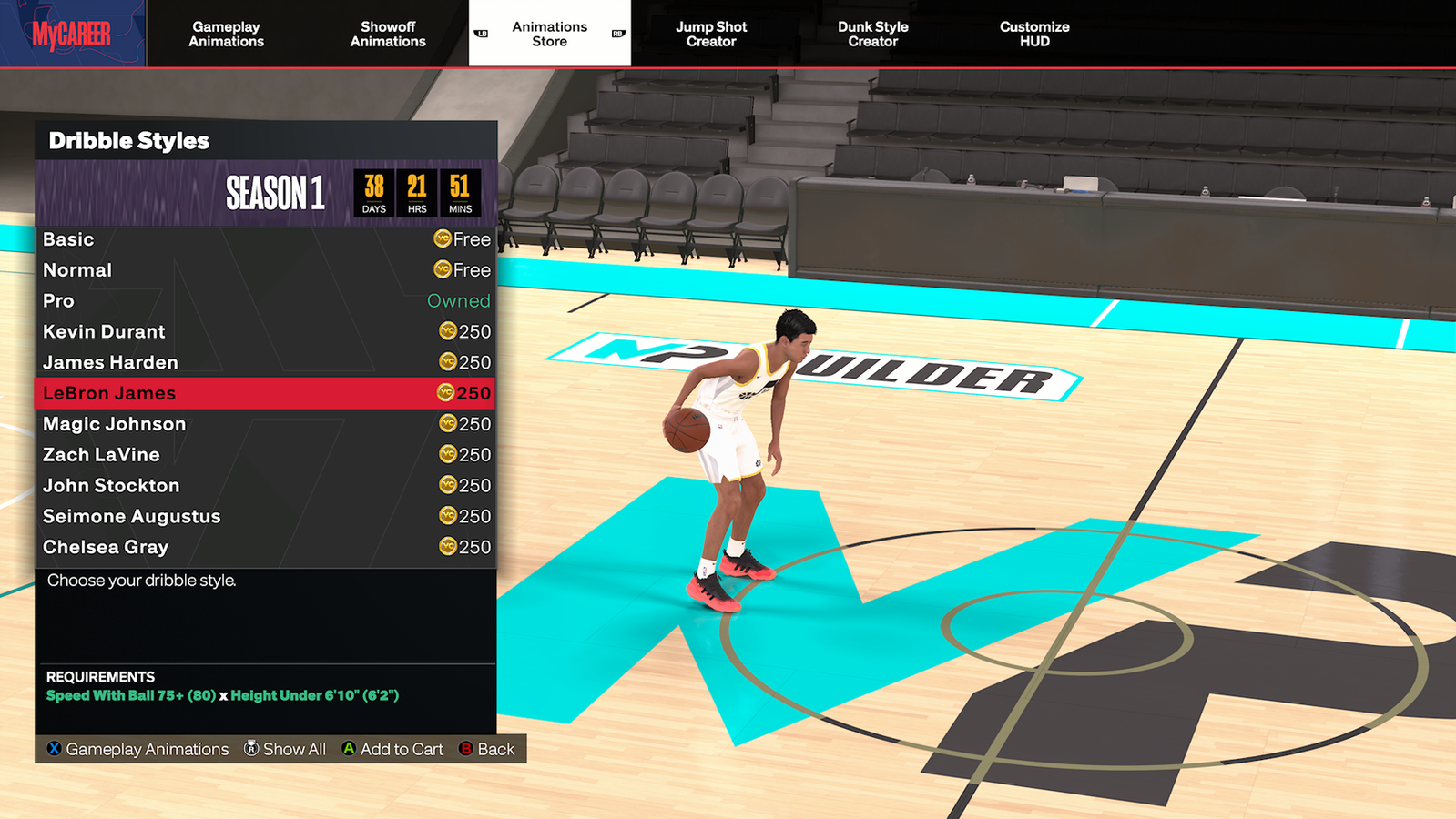 NBA 2K24 animations store menu