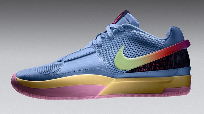 Best upcoming basketball shoes - Nike Ja 1 product image of the blue, yellow, and pink "Day One" colourway.