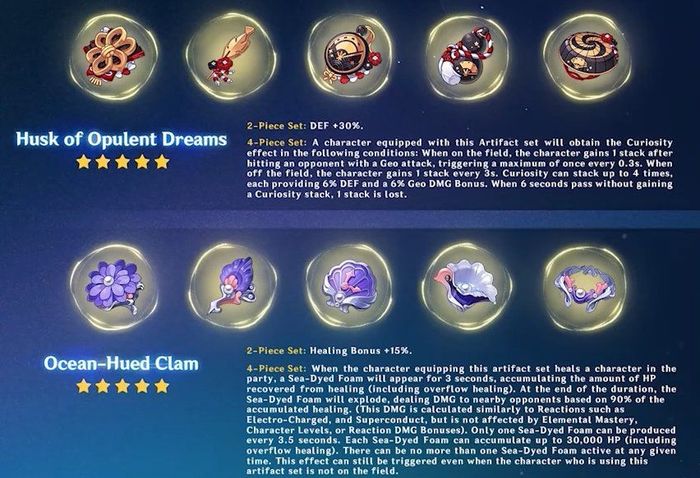 New Artifact Sets: Husk of Opulent Dreams and  Ocean-Hued Clam in Genshin Impact
